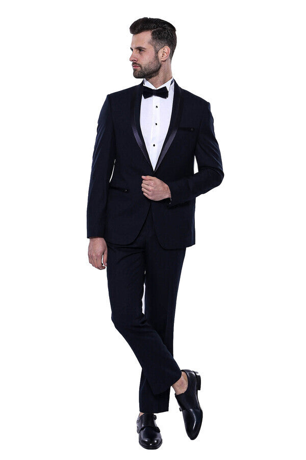 Shawl Lapel Dark Blue Tuxedo Suit | Wessi