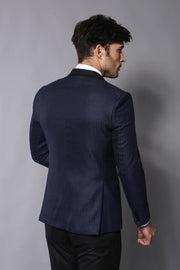 Shawl Lapel Double Breasted Navy Blue Suit | Wessi