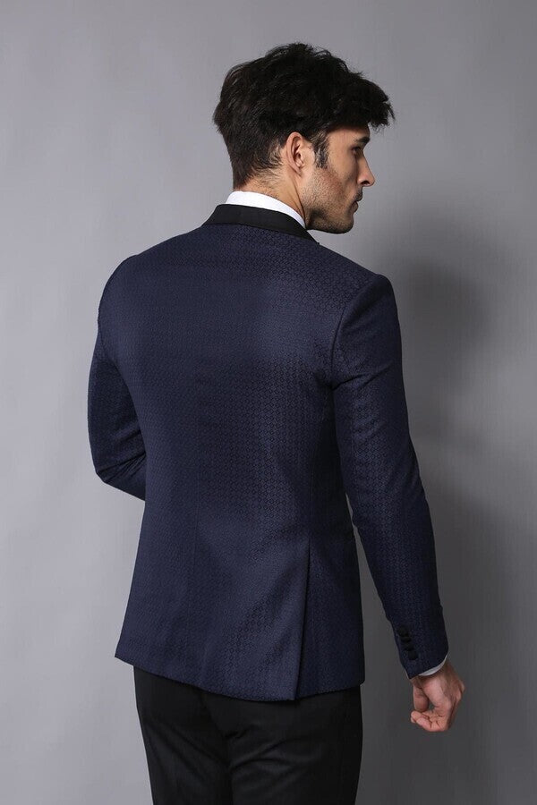 Shawl Lapel Double Breasted Navy Blue Suit | Wessi