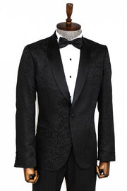 Shawl Lapel Floral Patterned Black Men Prom Blazer - Wessi