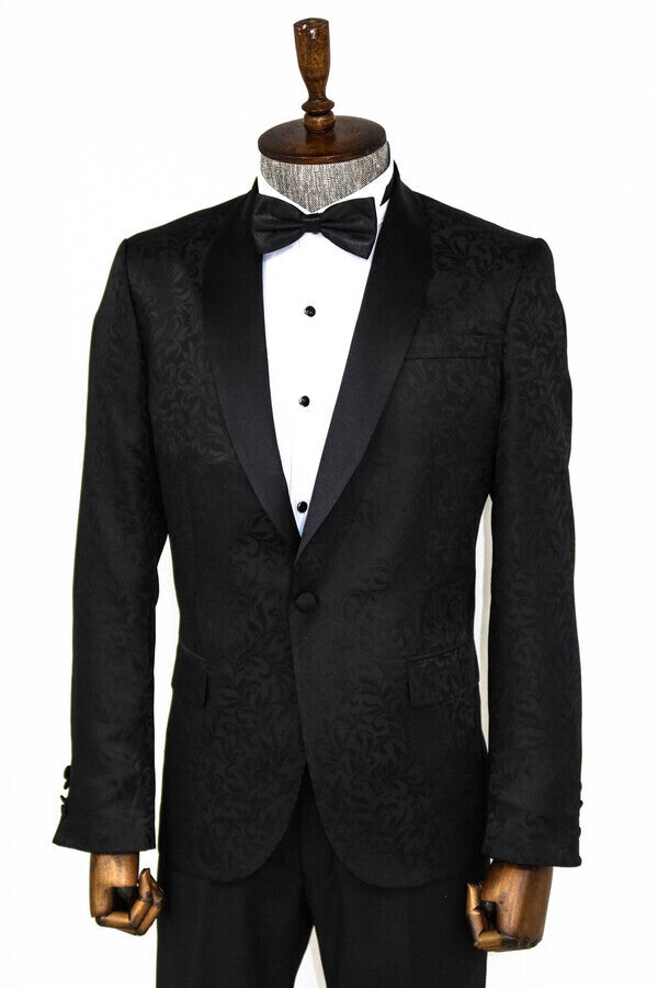 Shawl Lapel Floral Patterned Black Men Prom Blazer - Wessi