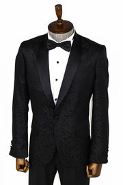 Shawl Lapel Floral Patterned Black Men Prom Blazer - Wessi