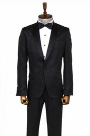 Shawl Lapel Floral Patterned Black Men Prom Blazer - Wessi