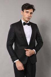 Shawl Lapel Patterned Black Men Wedding Suit | Wessi