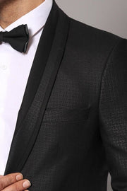 Shawl Lapel Patterned Black Men Wedding Suit | Wessi