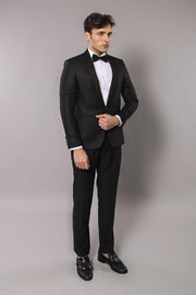 Shawl Lapel Patterned Black Men Wedding Suit | Wessi