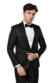 Shawl Lapel Patterned Black Men Wedding Suit | Wessi