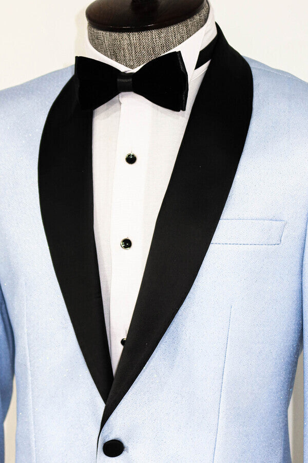 Shawl Lapel Sky Blue Men Prom Blazer - Wessi