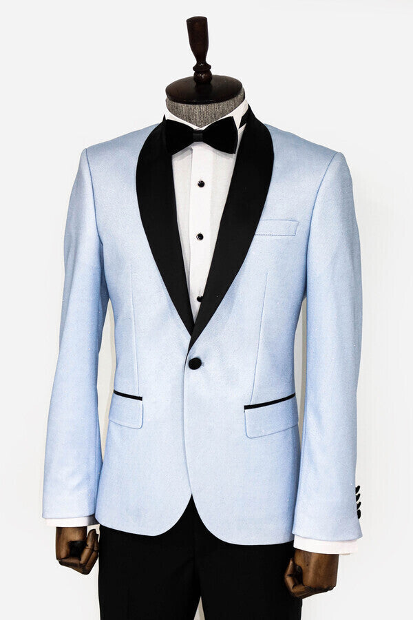 Shawl Lapel Sky Blue Men Prom Blazer - Wessi