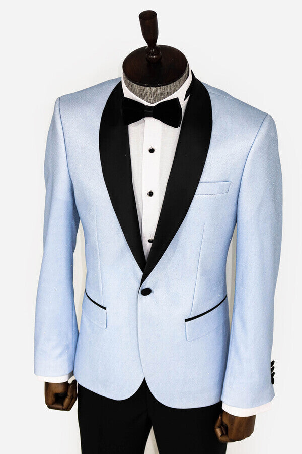 Shawl Lapel Sky Blue Men Prom Blazer - Wessi