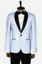 Shawl Lapel Sky Blue Men Prom Blazer - Wessi