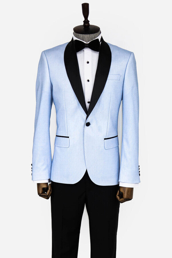 Shawl Lapel Sky Blue Men Prom Blazer - Wessi