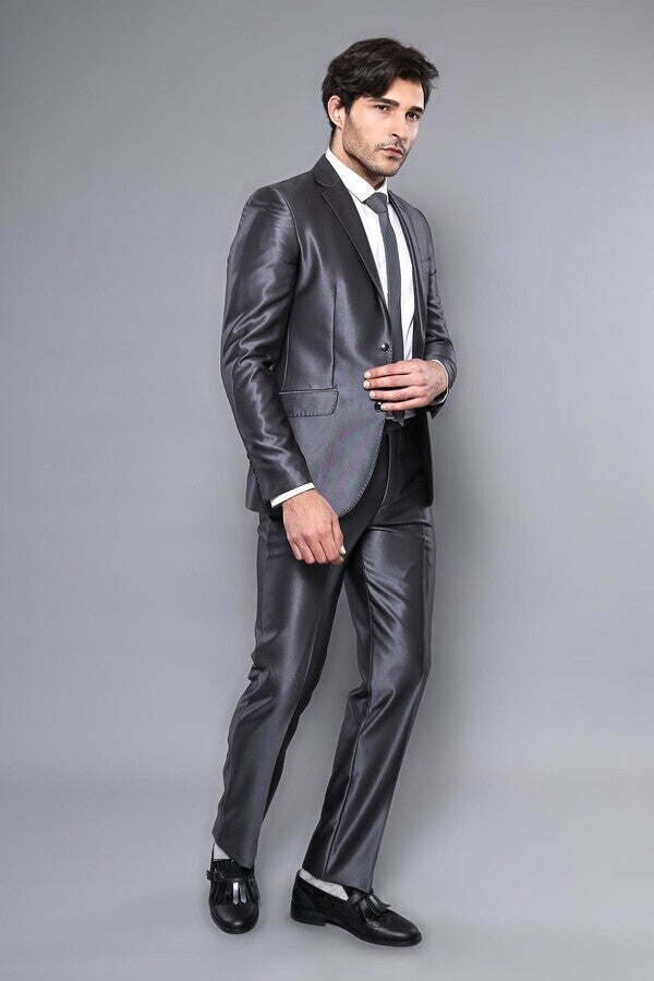 Shinny Grey Slim Fit Suit | Wessi