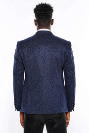 Shiny Dot Patterned Navy Blue Men Prom Blazer - Wessi