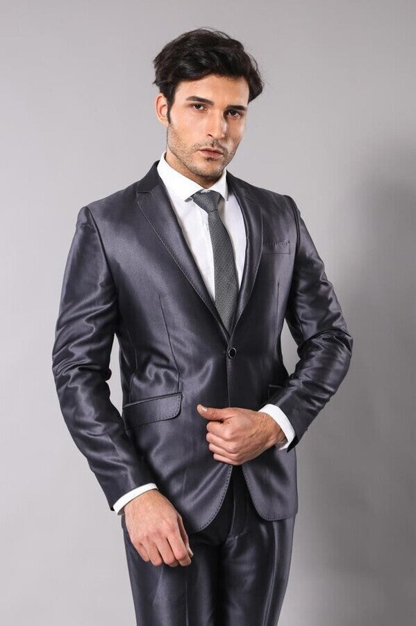 Shiny Navy Blue Men's Suit | Wessi