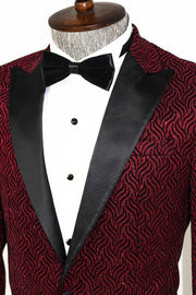 Shiny Patterned Burgundy Prom Blazer - Wessi