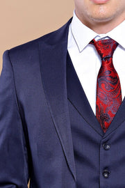 Single Button Dark Blue Vested Suit | Wessi