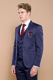 Single Button Dark Blue Vested Suit | Wessi