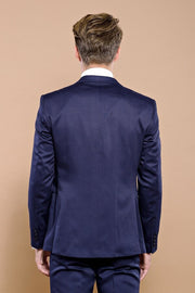 Single Button Dark Blue Vested Suit | Wessi