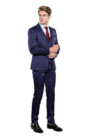 Single Button Dark Blue Vested Suit | Wessi