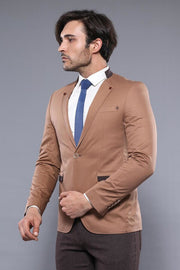 Single Button Standing Collar Beige Men Blazer - Wessi