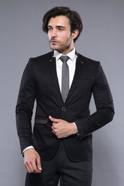 Single Button Standing Collar Black Men Blazer - Wessi