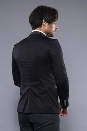 Single Button Standing Collar Black Men Blazer - Wessi