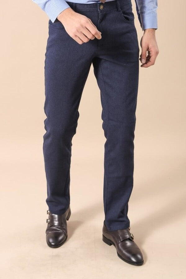 Slim Fit 5 Pockets Navy Blue Men Pants - Wessi