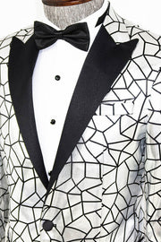 Slim Fit Black Patterned Grey Men Prom Blazer - Wessi