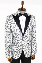 Slim Fit Black Patterned Grey Men Prom Blazer - Wessi