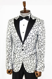 Slim Fit Black Patterned Grey Men Prom Blazer - Wessi