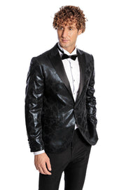 Patterned Slim Fit Black Men's Prom Blazer - Wessi