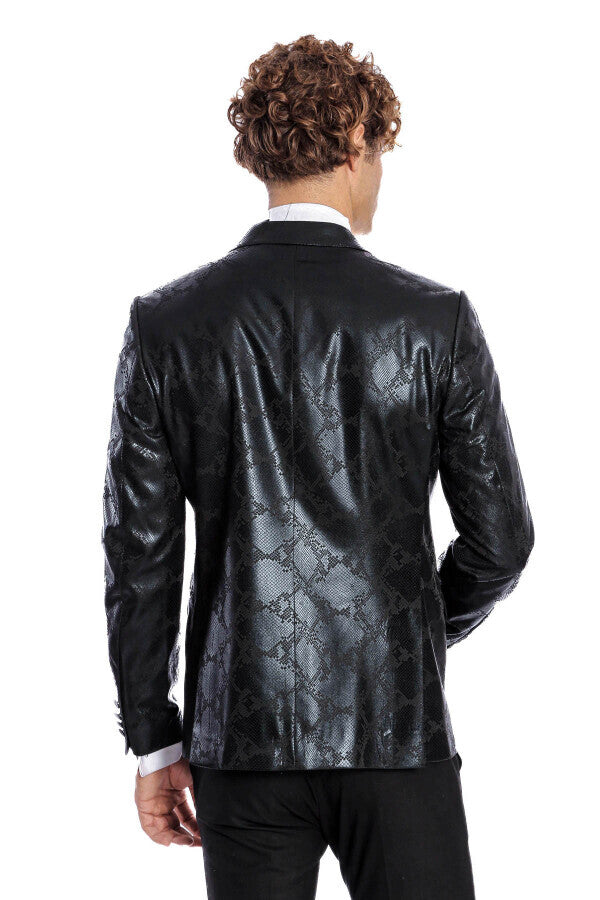 Patterned Slim Fit Black Men's Prom Blazer - Wessi