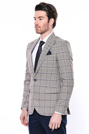 Slim-Fit Checked Beige Men Blazer - Wessi