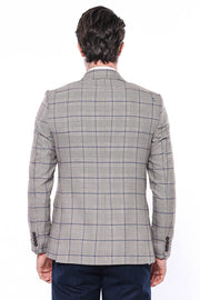 Slim-Fit Checked Beige Men Blazer - Wessi