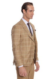 Slim Fit Checked Beige Men Suit - Wessi