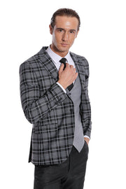 Slim Fit Checked Black Men Suit - Wessi