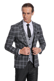 Slim Fit Checked Black Men Suit - Wessi