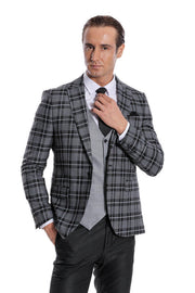 Slim Fit Checked Black Men Suit - Wessi