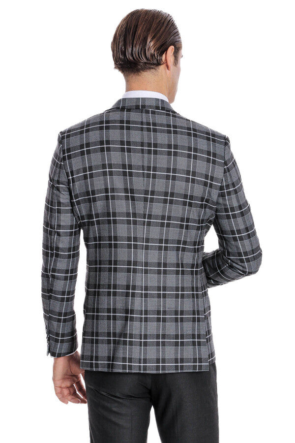 Slim Fit Checked Black Men Suit - Wessi