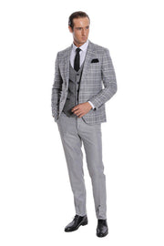 Slim Fit Checked Grey Men Suit - Wessi