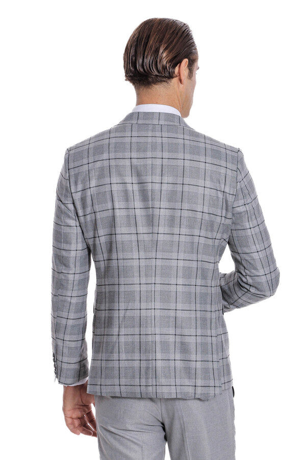 Slim Fit Checked Grey Men Suit - Wessi