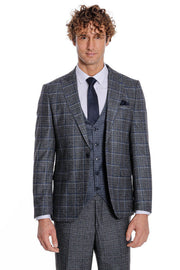 Slim Fit Checked Patterned Black Men Suit - Wessi