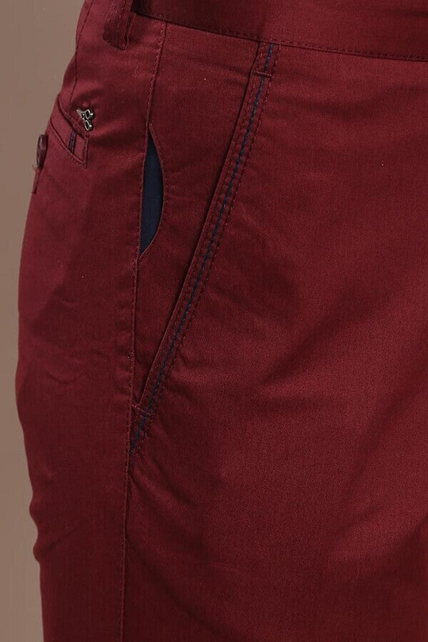 Slim Fit Cotton Burgundy Men Pants - Wessi