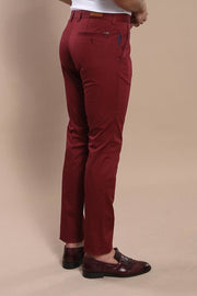 Slim Fit Cotton Burgundy Men Pants - Wessi