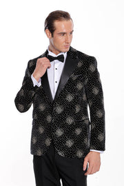 Slim Fit Dot Patterned Black Men Prom Blazer - Wessi