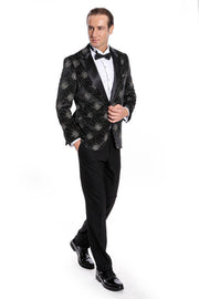 Slim Fit Dot Patterned Black Men Prom Blazer - Wessi