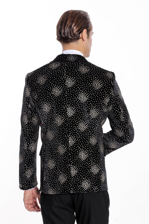 Slim Fit Dot Patterned Black Men Prom Blazer - Wessi