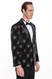 Slim Fit Dot Patterned Black Men Prom Blazer - Wessi