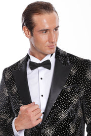 Slim Fit Dot Patterned Black Men Prom Blazer - Wessi